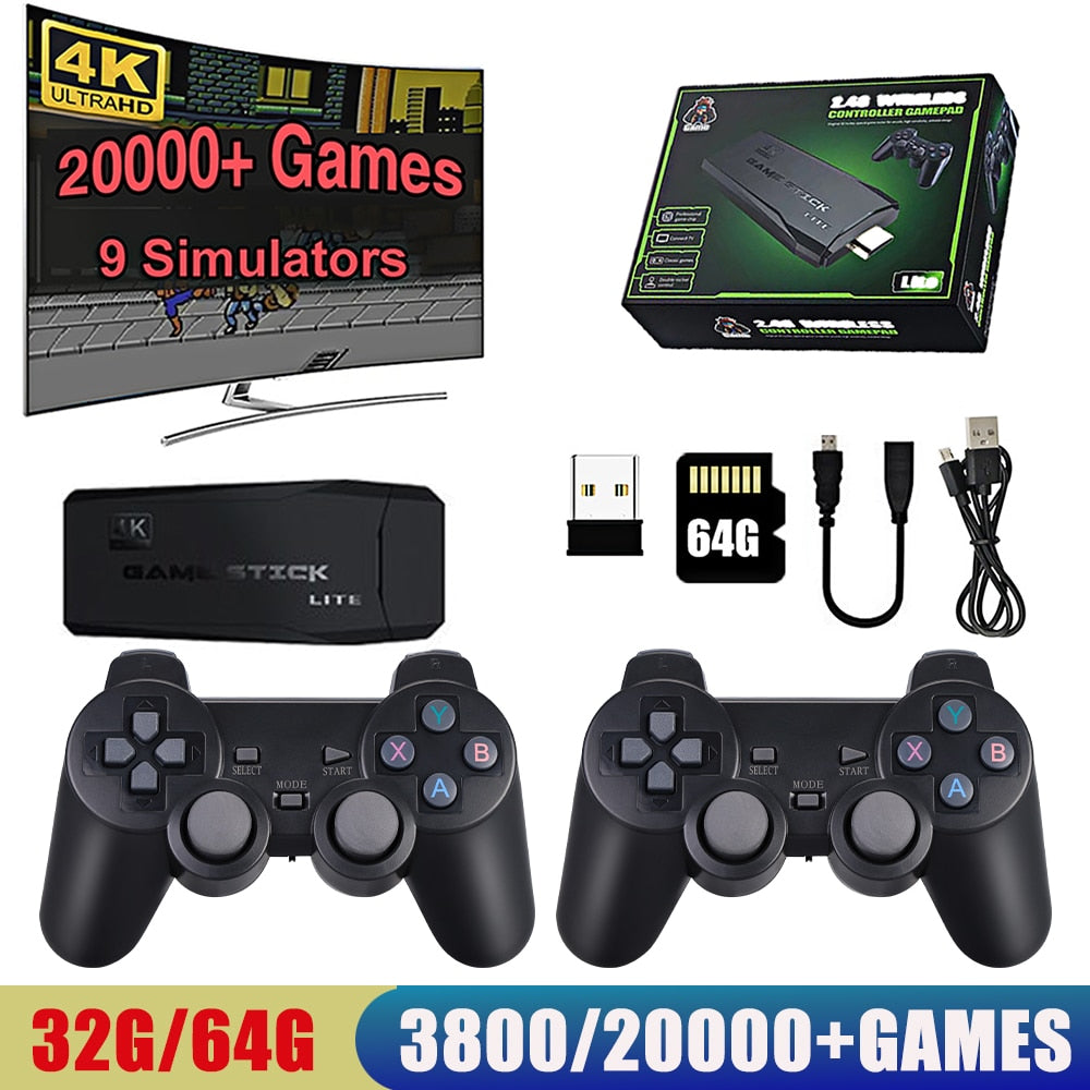 4K TV Game Stick 64GB Built-in 15000 Game Retro Video Game Console  w/Control New